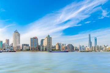 Fototapeta na wymiar Cityscape of Tongqiao Ferry Crossing in Pudong New Area, Shanghai, China