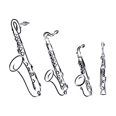 saxophone on white background, set of music instrument, sketch 