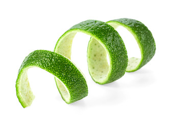Fresh lime peel isolated on a white background. Lime skin.