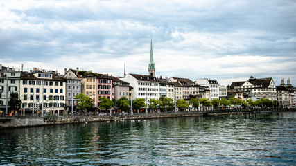 The Limmat river shot in Zurich, Switzerland.