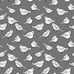 seamless pattern with birds' drawings, linear image, monochrome colors