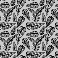 seamless pattern with an abstract pattern, open-ended leaflets, black and white image