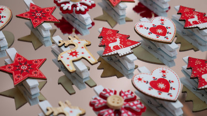 Christmas and New Year wooden decorations. 