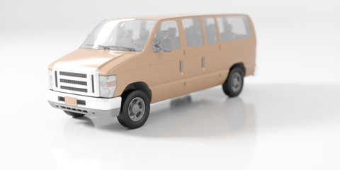 beige van on white background close-up