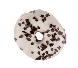 Chocolate sauce swirl on white donut isolated on white background