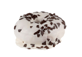 white donut wiht chocolate on white background