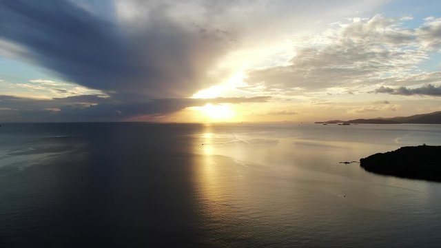 Beautiful sunset over the gulf of Paria, view from Trinidad coast.