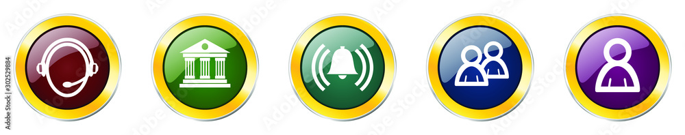 Leinwandbilder set of colorful web glossy vector icons, support, user, bell, museum and contact buttons in eps 10 f