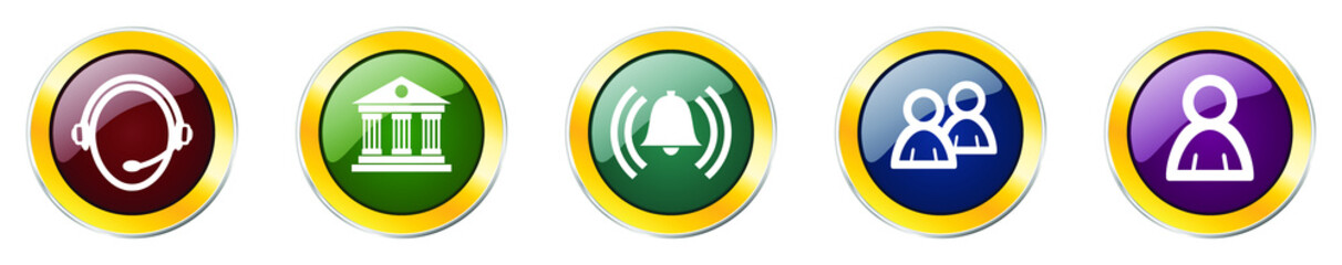 Set of colorful web glossy vector icons,  support, user, bell, museum and contact buttons in eps 10 for webdesign and mobile applications on white background