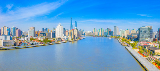 Panoramic aerial photographs of the city on the banks of the Huangpu River in Shanghai, China