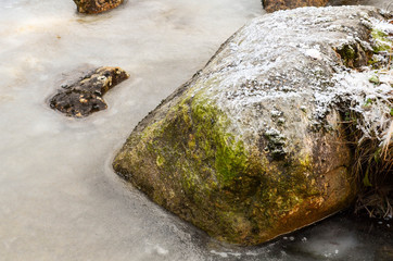 Rock in frozen river