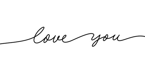 Love you mono line calligraphy. Phrase for Happy Valentine's day or lgbt pride. Encouraging greeting lettering card