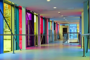 Beautiful shot of a modern building with colorful glass windows
