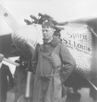 Charles A. Lindbergh, with the Spirit of Saint Louis, before his New York to Paris flight of May