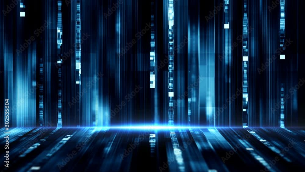 Poster cyber space concept with particles falling down. technology background with program code. futuristic
