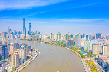 Panoramic aerial photographs of the city on the banks of the Huangpu River in Shanghai, China
