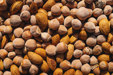 Walnuts and almonds top view