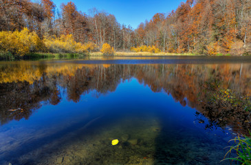 Small mountain lake in the fall