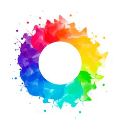 Fototapeta na wymiar abstract brush hand drawn watercolor splatter isolated colorful background ink blots splash raster illustration rainbow