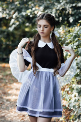 Happy girl wear school uniform outdoor. Demanded knowledge. Adorable girl school student. Have necessary knowledge. Every student matters, every moment counts. School education concept. Knowledge day.