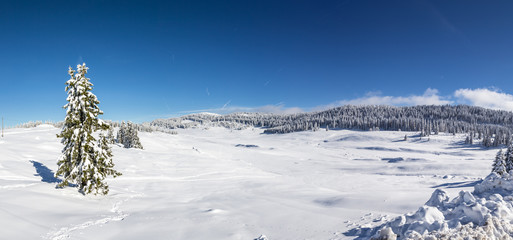 Paysage montagnes du Jura sous la neige
