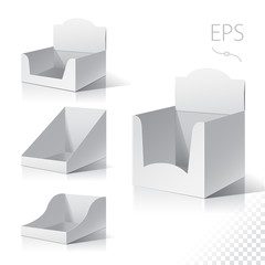 White empty box displays. Display on Isolated white background. Mock-up template ready for design. Product Packing Vector