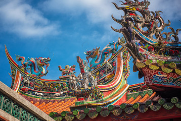 Dragon sculpture on the roof of Longshan Temple in Taipei