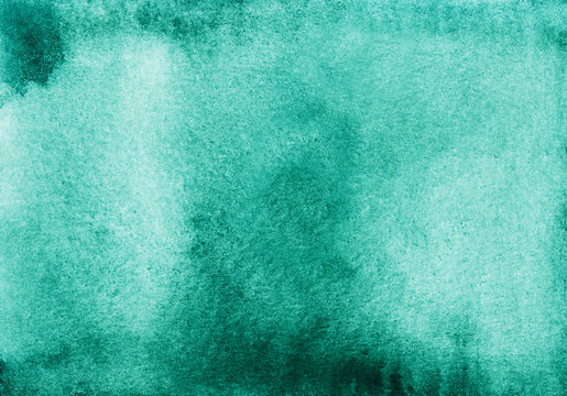 Watercolor dark sea green background texture. Aquarelle abstract backdrop. 