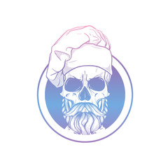 Sketch color skull with cooks hat