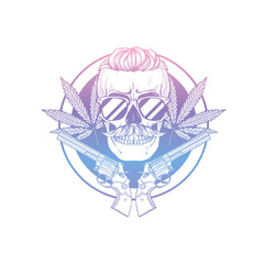 Sketch skull with hemp leaf