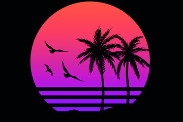 Paradise Palms Hawaii Silhouette Sea - obrazy, fototapety, plakaty
