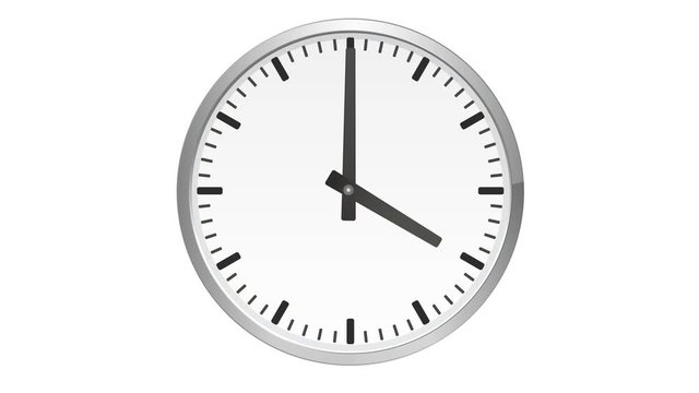 Loopable clock animation, timelapse on white background. 4k
