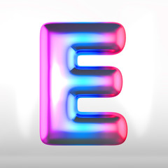 Holographic english alphabet uppercase isolated on white. 3D rendered multicolor glossy alphabet type for poster, banner, advertisement, decoration.