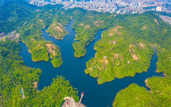 Panorama view of Jida Reservoir in Zhuhai, Guangdong Province, China