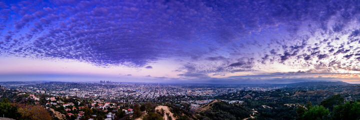 city of Los Angeles in dramatic evening light with magical cloud formations