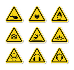 Obraz premium Triangular Warning Hazard Symbols labels Sign Isolate on White Background,Vector Illustration