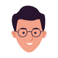 cartoon man with glasses icon, flat design