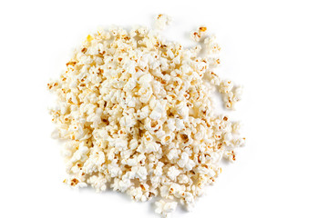 Heap of delicious popcorn, isolated on white background.