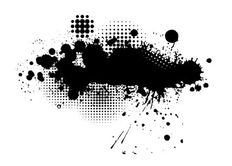 Black spots of paint on a white background. Grunge frame of paint. Vector