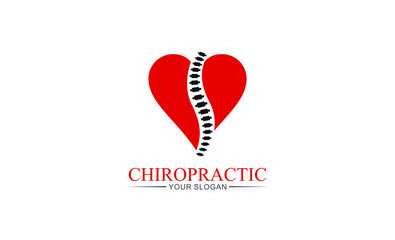 Creative Chiropractic Concept Logo template vector icon with a spinal silhouette and a heart symbol