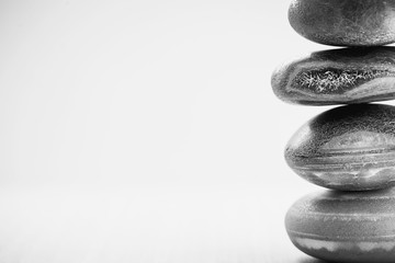 Pyramid of the stones,black and white. Zen stone, meditation concept, zen lifestyle.