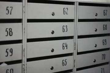 Mailboxes with numbers on the floor view 