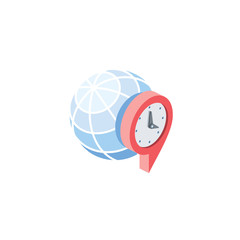 Globe earth time clock. Vector 3d isometric, color web icon, new flat style. Creative illustration design, idea for infographics.