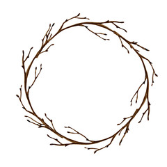 Watercolor tree branch wreath Spring. Hand drawn Frame, illustration. Isolated design element for invitations, greeting card, poster, print or label. Halloween border