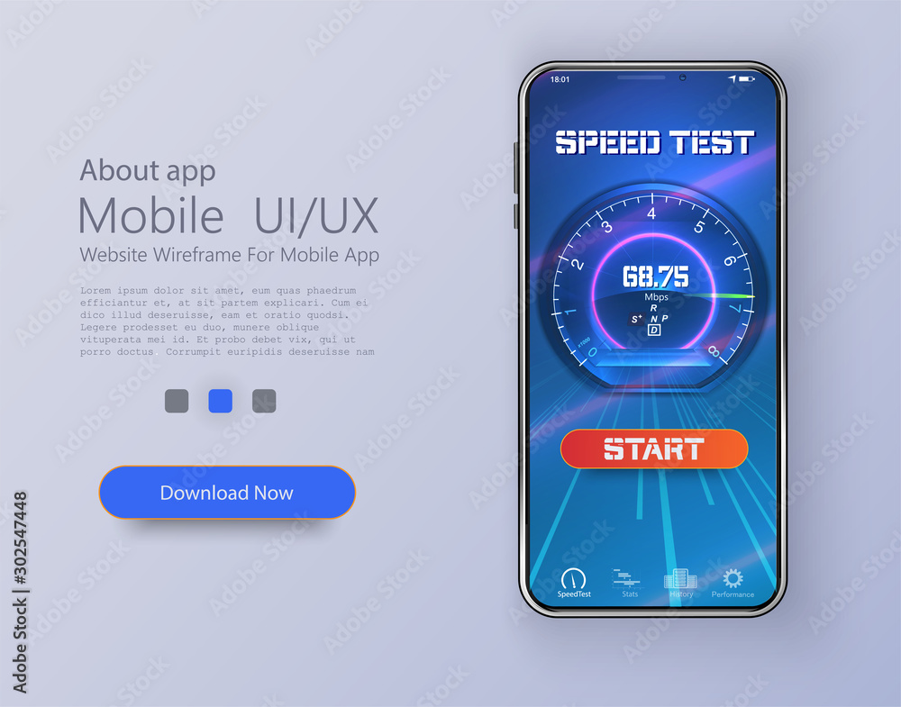 Aufkleber design of mobile app, ui, ux, gui. internet speed test smartphone interface vector template. mobile 