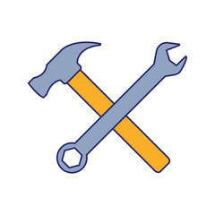hammer and wrench icon, flat design