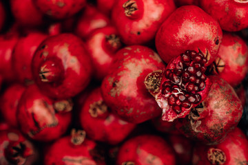  tasty ripe red pomegranate on the food market