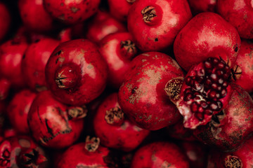  tasty ripe red pomegranate on the food market