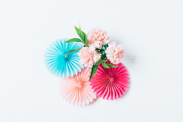 Top view of bright festive party decorations