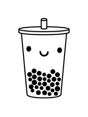 niedlicher bubble tea becher mit gesicht süß trinken lecker blasen kugeln kügelchen bällchen kleine punkte getränk unterwegs durstig glas clipart design cool